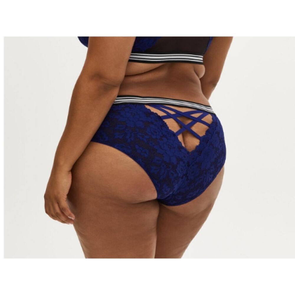 NWT Torrid Black Mesh & Sapphire Blue Lace Stripe Lattice Hipster Panty SZ 4